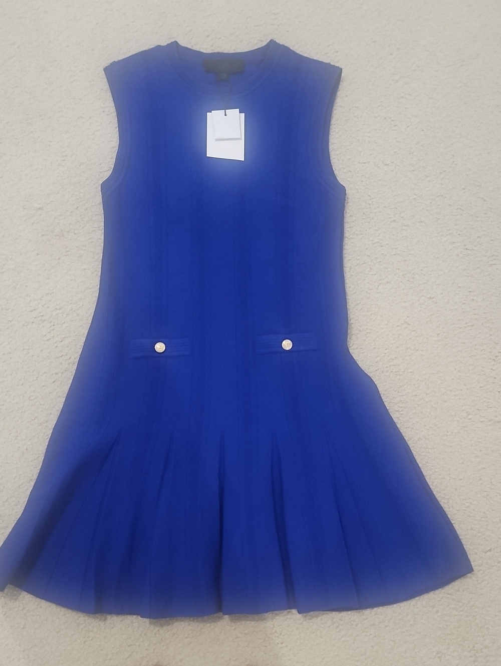 Sleeveless Royal Blue Pleated Dress